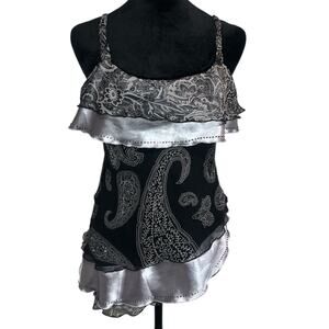 New York City Designer 100% Silk Tank Top – Size Small – Black & Gray – EUC